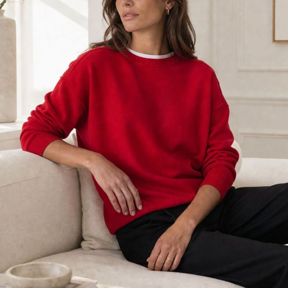 Madewell Merino Wool Pullover Sweater Crimson Red S Cozy Minimalist Capsule